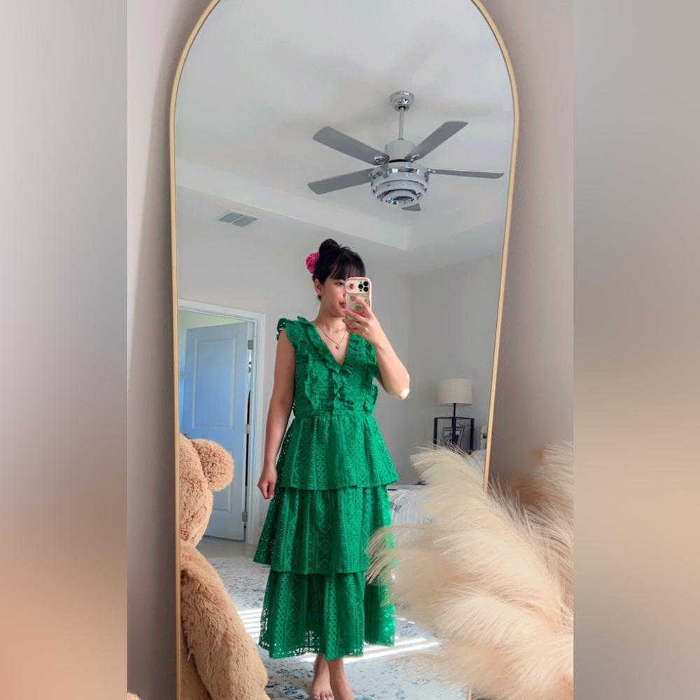 Elegant Green Lace Tiered Dress